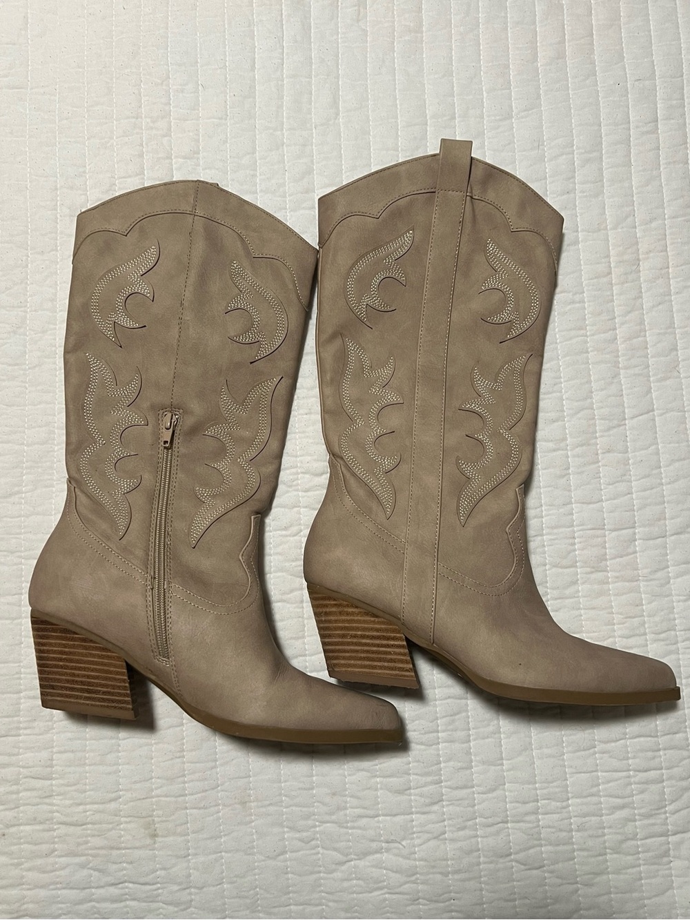 Dolce Vita Taupe Western Block Heel Boots